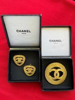 CHANEL Vintage Set 1992–Clip-Ons & passende Brosche–2 Or