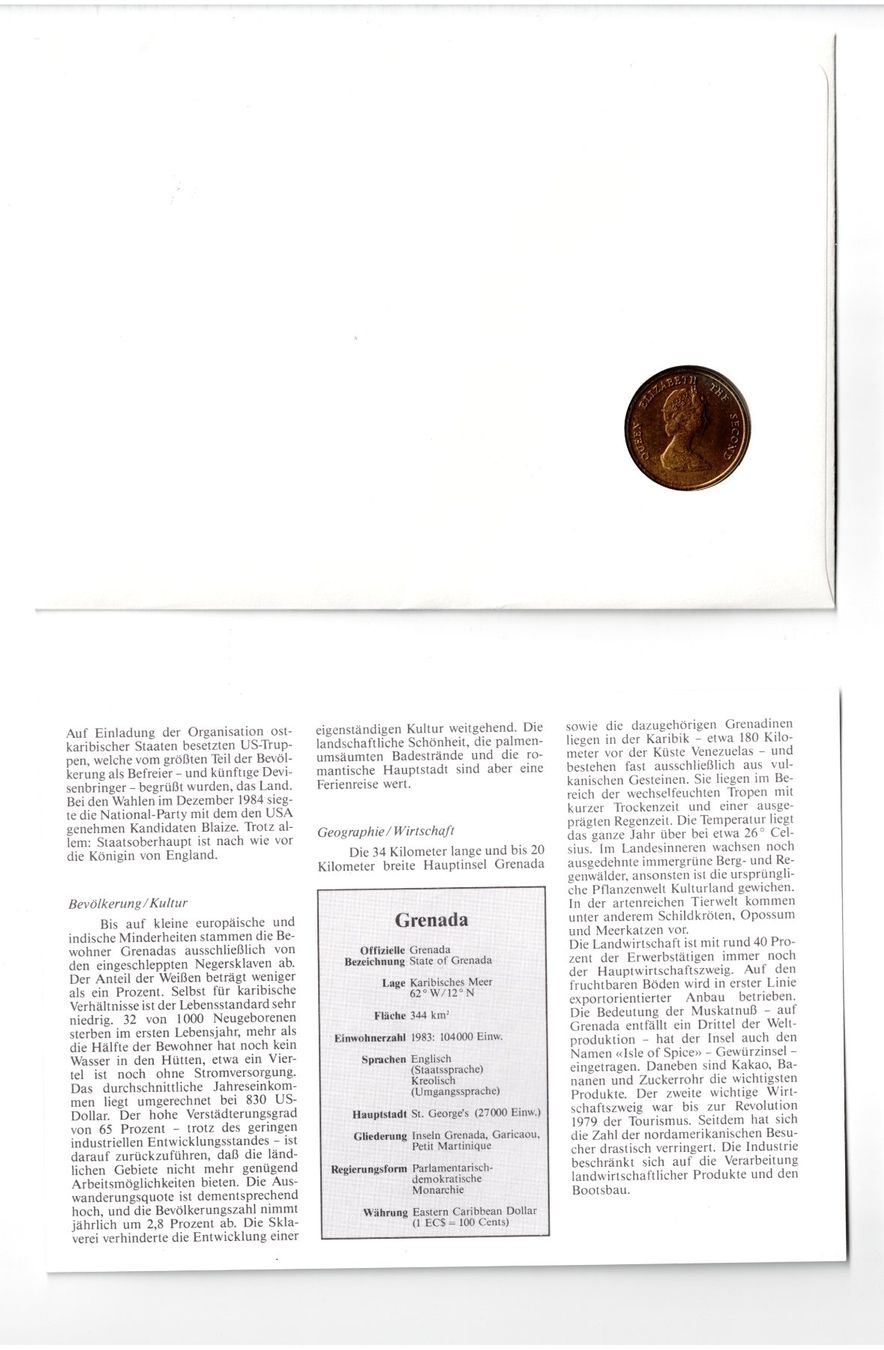 Tutti le monete: Grenada_1985_Münzbrief mit Beschreibung – Usato da Hombrechtikon venduto da Fraese01 3