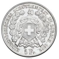 Schützentaler 5 Franken 1872, Zurich, SS - Vorz.