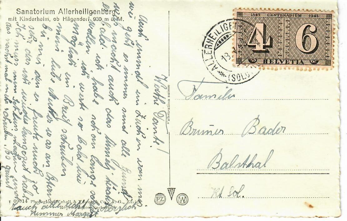 Cartoline postali: Sanatorium Allerheiligenberg  1943 – Usato da Hochdorf venduto da Ziegel-16 1