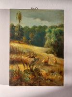 Tableau peinture à l'huile scène de chasse Cerf