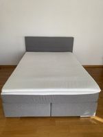 Boxspring Bett grau mit Matratze und Topper guter Zustand