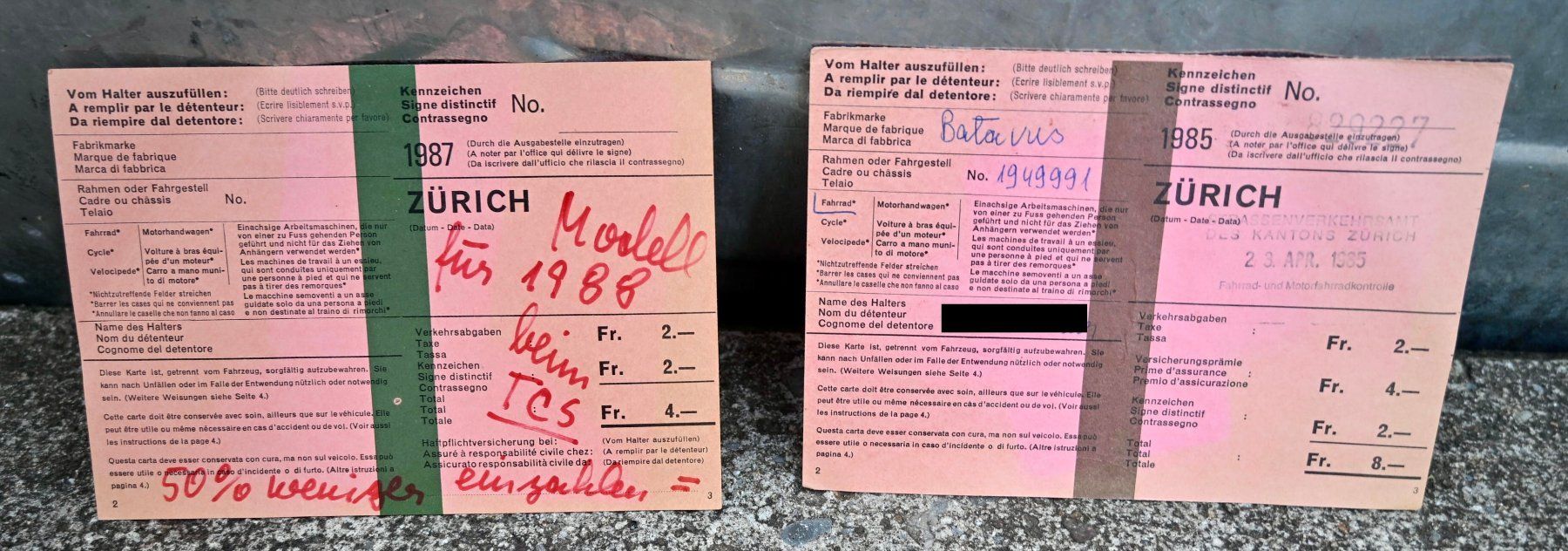 Insegne: Schweizer Veloausweise ZH 1985 & 1987 – Usato da Pfaffhausen venduto da mono_rec 1