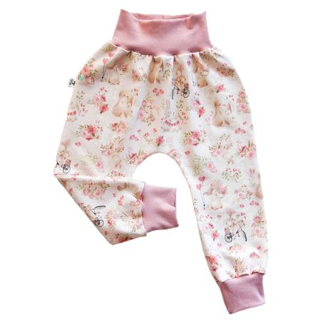 Sweat Pumphose mit Hasen & Blumen  - Rosa Gr.62/68 - NEU