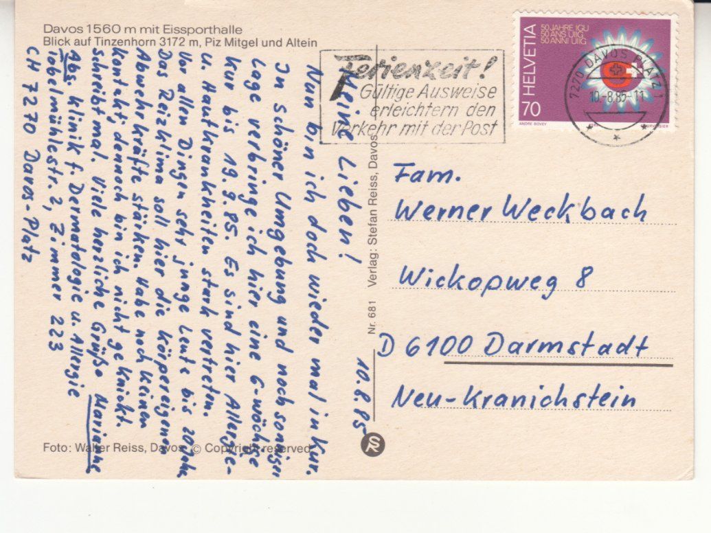 Ansichtskarten: Davos 1985 – Gebraucht aus Bürglen TG von StampGraf 1