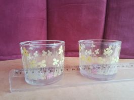 2 Windlichter Blumenmuster Glas Teelichter Kerzen neuwertig
