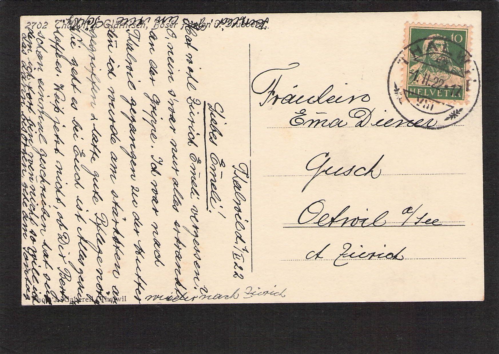 Ansichtskarten: #Thalwil ZH , gel. 1922 – Gebraucht aus Reichenburg von Pipo-67 1