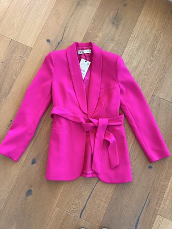 NEU Zara Blazer in Fuchsia Pink Gr.S m. Gürtel zum Binden