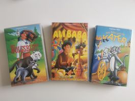 VHS-Kassetten Trio für Kinder: Wolfsblut, Ali Baba, Kater
