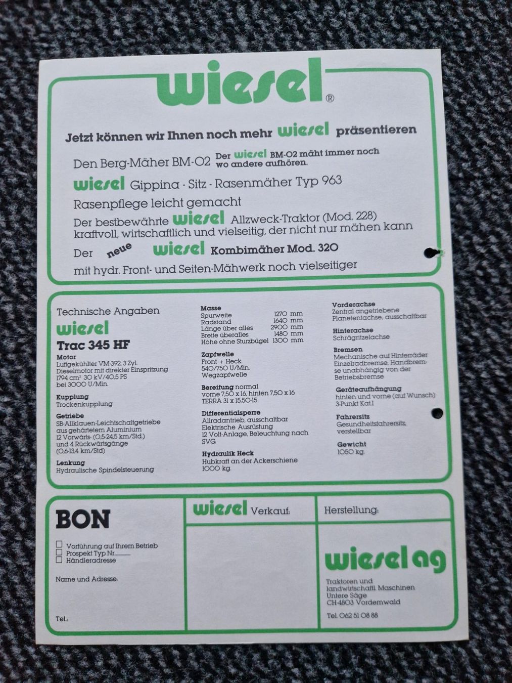 Schilter Trattori: Original Prospekt Wiesel-Trac 345HF, Bergtraktor, Traktor – Usato da Dürnten venduto da Bachtel84 1