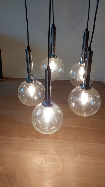 4x Pendelleuchte Kugel Kaskade Fällander Glas 60er Vintage (Gebraucht