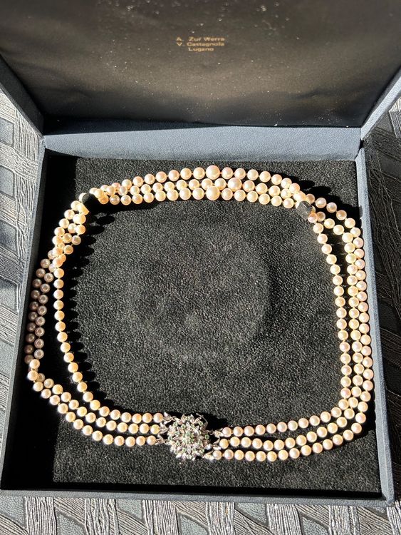 Collana Donna In Pietre Turchesi Naturali | 3 Fili Di Perle Da 8 Mm | Stile Spesso, Lunghezza 45-49 Cm | Con Scatola Regalo - 2