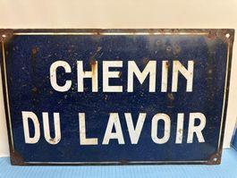 Panneau original Emaille Chemin du Lavoir, Vintage.