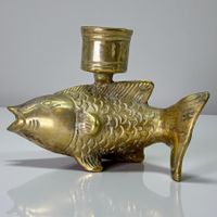 Ancien bougeoir poisson vintage en bronze massif