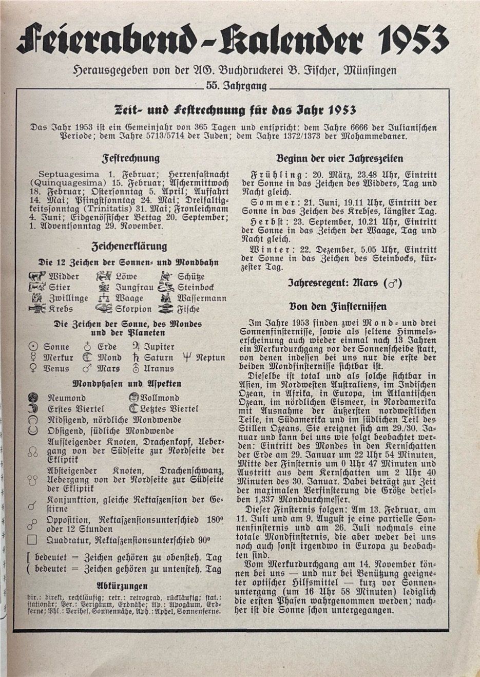 Libri: Feierabend Kalender 1953 – Usato da Sarnen venduto da Livres 1