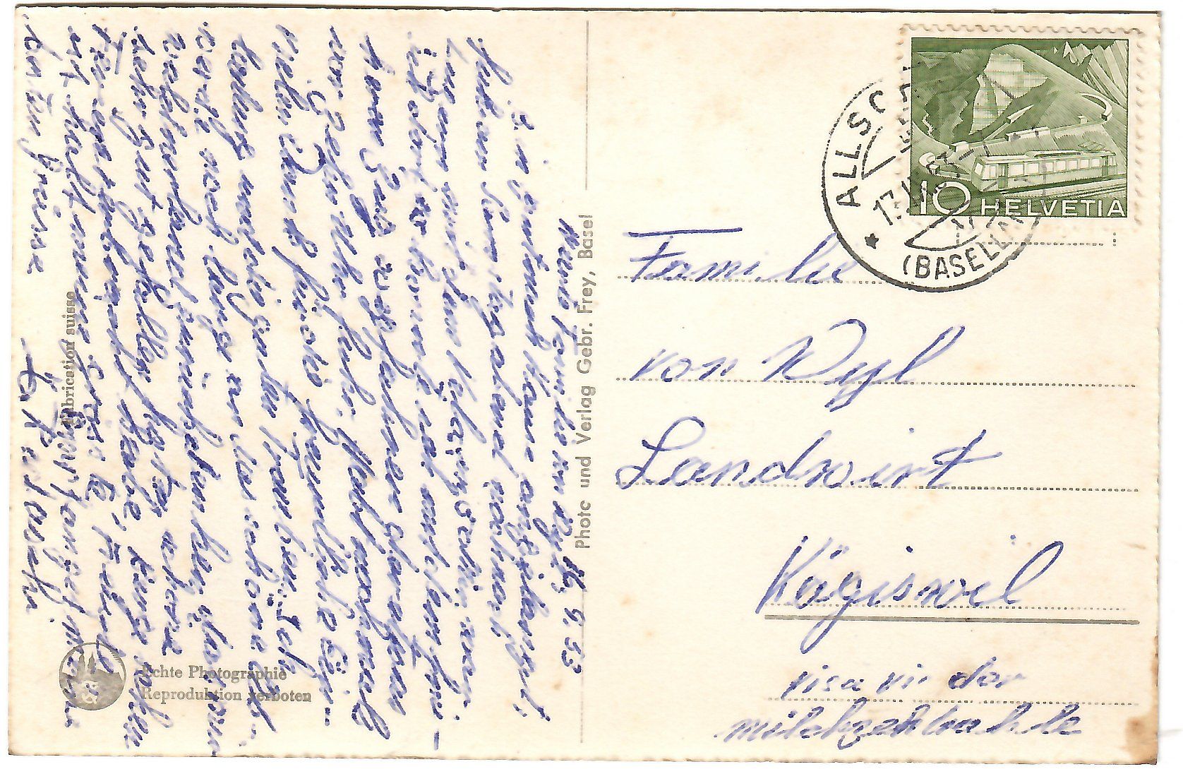 Cartoline postali: Ansichtskarte  Allschwil,   Totalansicht – Usato da Kerns venduto da etma3 1