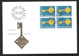 FDC Nr. 456 Viererblock Europamarke ET Bern 14.3.1968