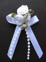 Noeud triple roses + perles BLANC