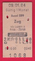 KARTON BILLETT, BASEL SBB - ZUG, 2.KLASSE, RETOUR
