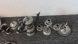 Zinn Set Kanne und Kerzenleuchter gebraucht Zustand