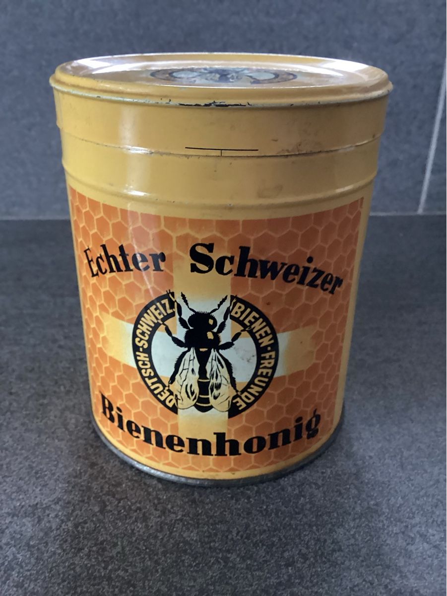 Lebensmittel & Spezialitäten: Antike Blechdose, Schweizer Bienenhonig – Gebraucht aus Plons von Tschugi140