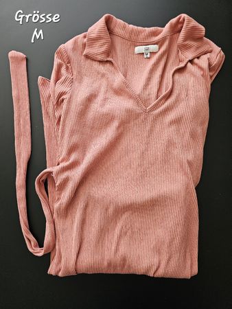 Umstandskleid gerippt rosa mit Bindegürtel Grösse M