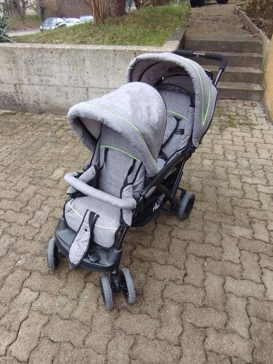 Poussette Double CHIC 4 BABY 275 32 - Parfaite Pour Frères Et Sœurs, Gris Denim - Housse Transport Et Housse Pluie Incluses