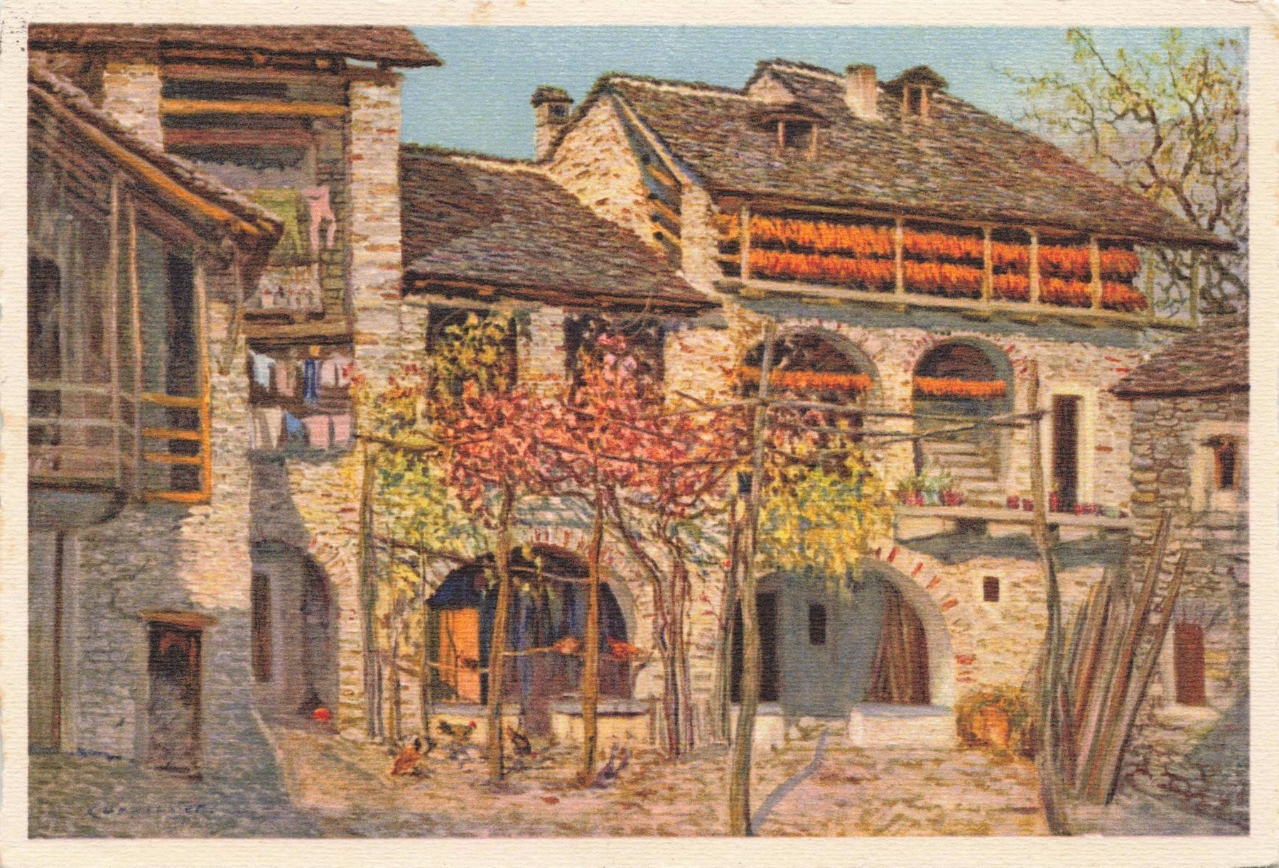 Cartoline postali: Losone cortile ticinese A – Usato da Biasca venduto da Blenio71