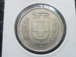 5 Fr. 1948  Auflage 0,41 Mio.  -  in Münzkarton Geliefert  -