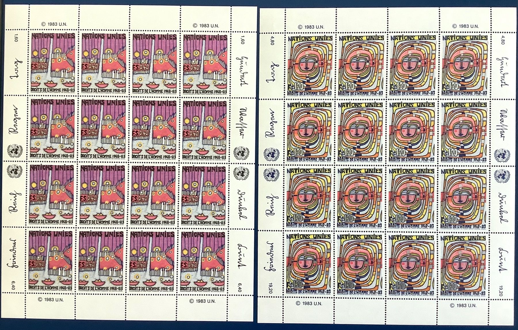Tutti i francobolli: 1983 -  UNO Genève Bogensatz ** Gemälde von Hundertwasser – Nuovo (secondo la descrizione) da Liestal venduto da Skunk02