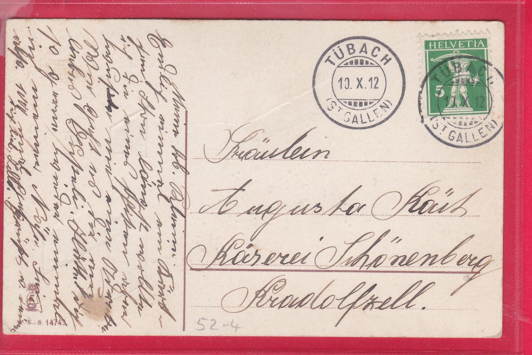 Cartoline postali: GLAUBE, 10.10.1912 – Usato da Oberrieden venduto da Gebirgsstelze 1