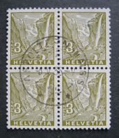 1934 Landschaftsbilder 3 Rappen Viererblock gestempelt