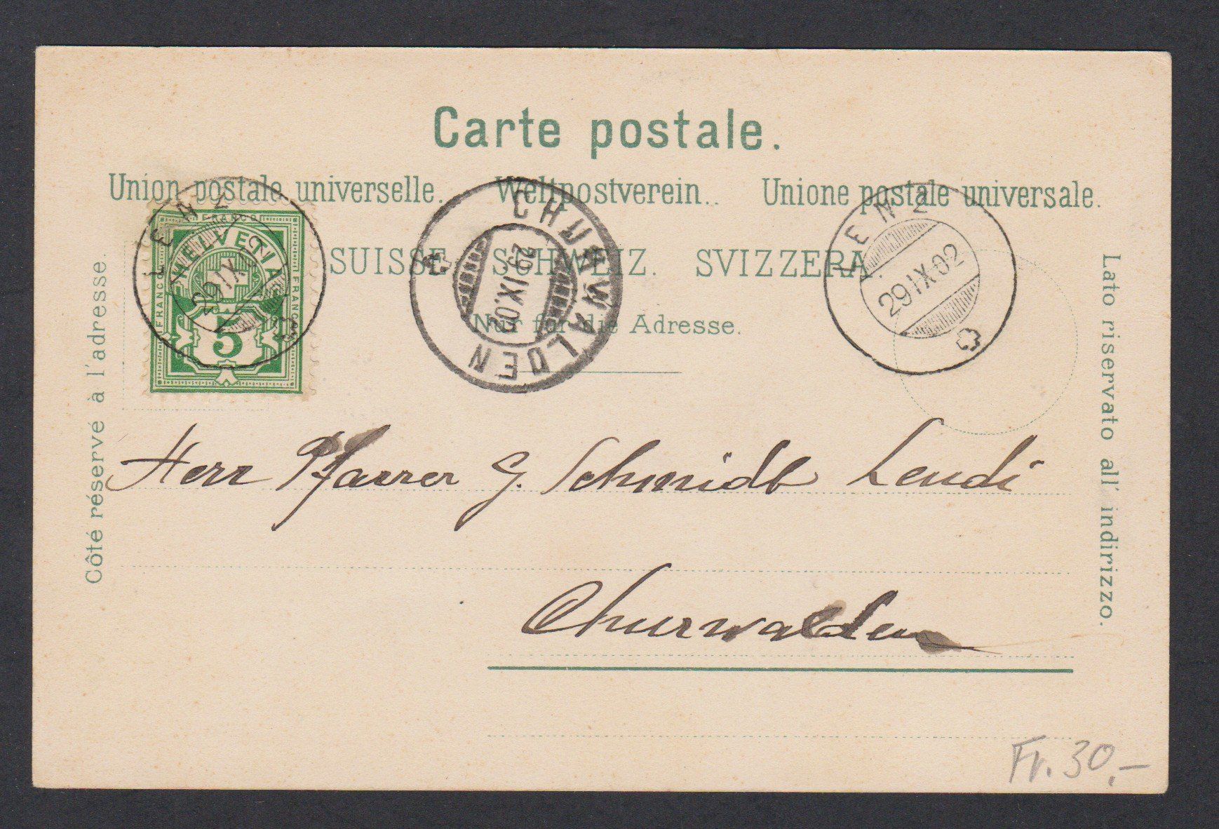 Cartoline postali: Lenz  Lantsch  GR  :   alte Ansichtskarte von 1902 – Usato da Vitznau venduto da Ropaku 2