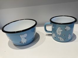 Moomin enamel bowls (2) and 1 mug