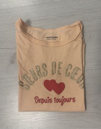 T-shirt fille corail/abricot, Vertbaudet, taille 110cm