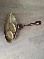 Deko Set: Goldene Blätter Schale & Kerzenständer Kupfer