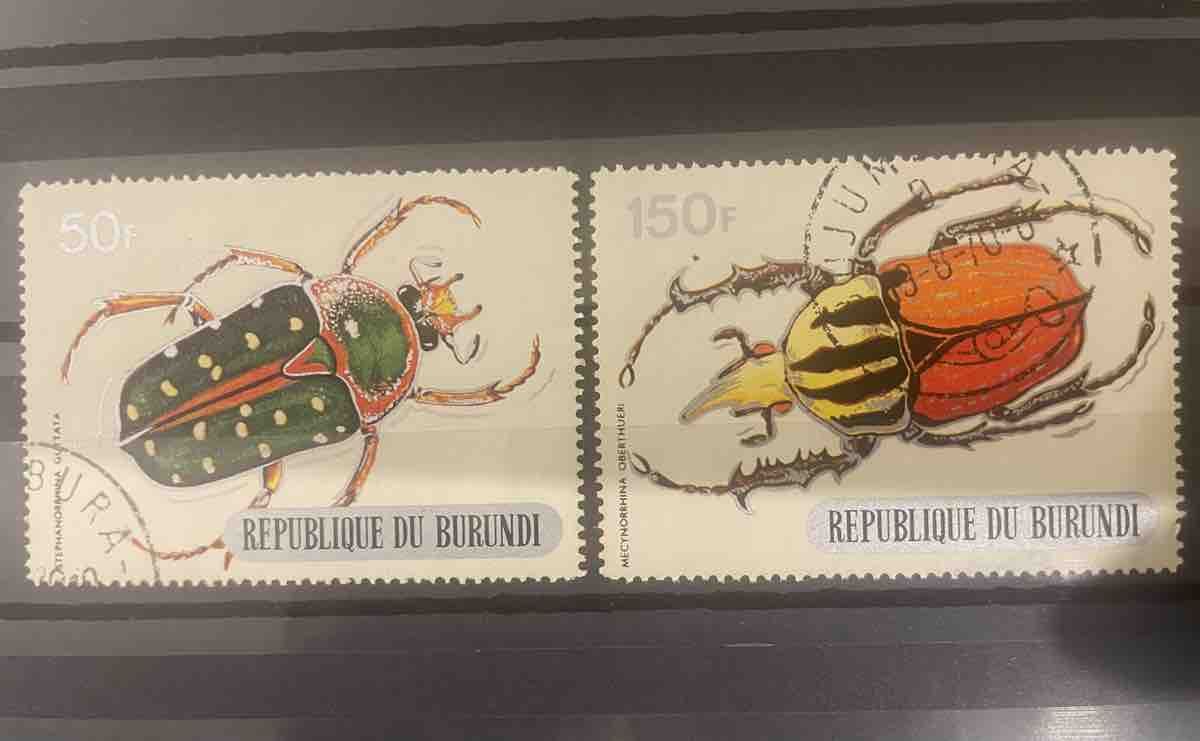 Alle Briefmarken: Briefmarken Burundi Käfer 50f und 150f – Gebraucht aus Buchs AG von fpatricia