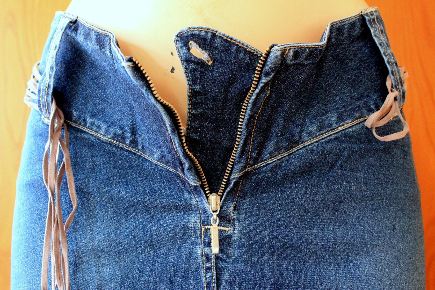 Gonne: toller Jeansrock / ROCK mit Bindegürtel Patchwork  36 S Neu! – Nuovo (secondo la descrizione) da Rebstein venduto da QuasarVincent 4