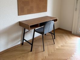 Schreibtisch Eiche natur/schwarz inkl. Stuhl