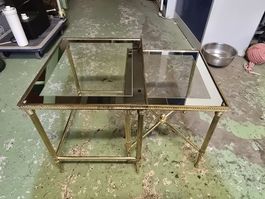 2 Beistelltische vergoldet Messing Spiegelglas 
