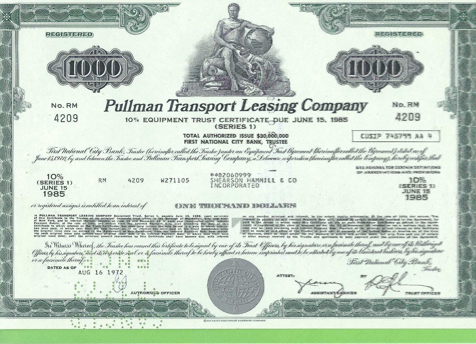 Toutes les monnaies: Pullman Transport Leasing Company 1972 – D'occasion à Zürich par t24_de