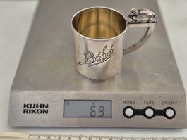 Silber Becher Bebe Schwein Anhänger 69g Vintage Baby Rarität