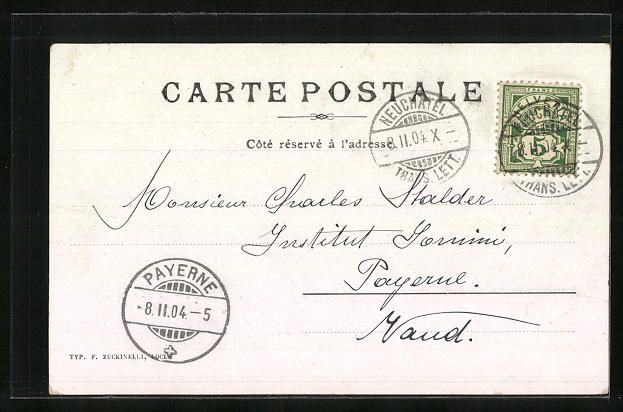Cartoline postali: AK Neuchâtel, Ecole de Commerce, 1904 – Usato da Berlin venduto da bartko-reher 1