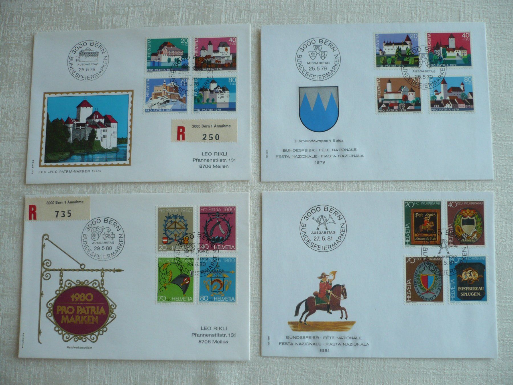 Tutti i francobolli: Pro Patria 1978 - 81 4 FDC SBK B178 - B193 – Usato da Zürich venduto da saltandpepper008
