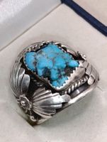 Art Deko 925er Silber Design Navajo Ring Natur Türkis 11,5gr