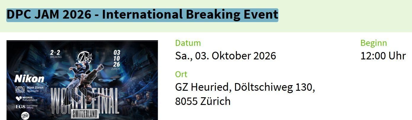 Tickets: DPC JAM 2026-International Breaking E. 03.10. ZH 1xTicket – Neu (gemäss Beschreibung) aus Allschwil von nis_9fjc
