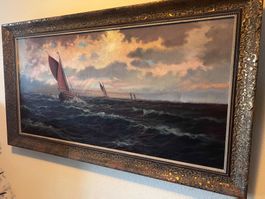 Grosse Ölgemälde 113x63cm"Segelschiff auf stürmischer See"
