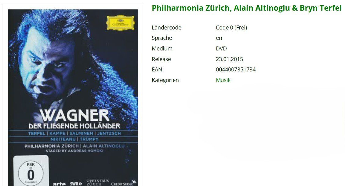 Tutti i DVDs: Wagner-der fliegende Holländer NEU – Nuovo e nell'imballaggio originale da Dietikon venduto da Ruempfli 1