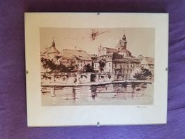 Lithographie Stadt Solothurn Landhaus von Jose Mercier 1969