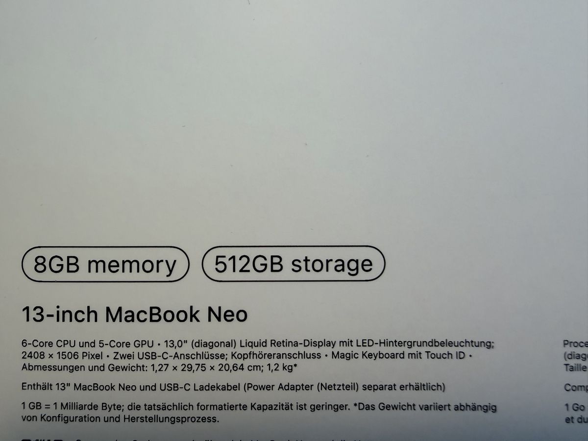Apple Notebook: MacBook Neo Zitrus Touch ID 512GB – Nuovo (secondo la descrizione) da Pfaffhausen venduto da wham-bam 3